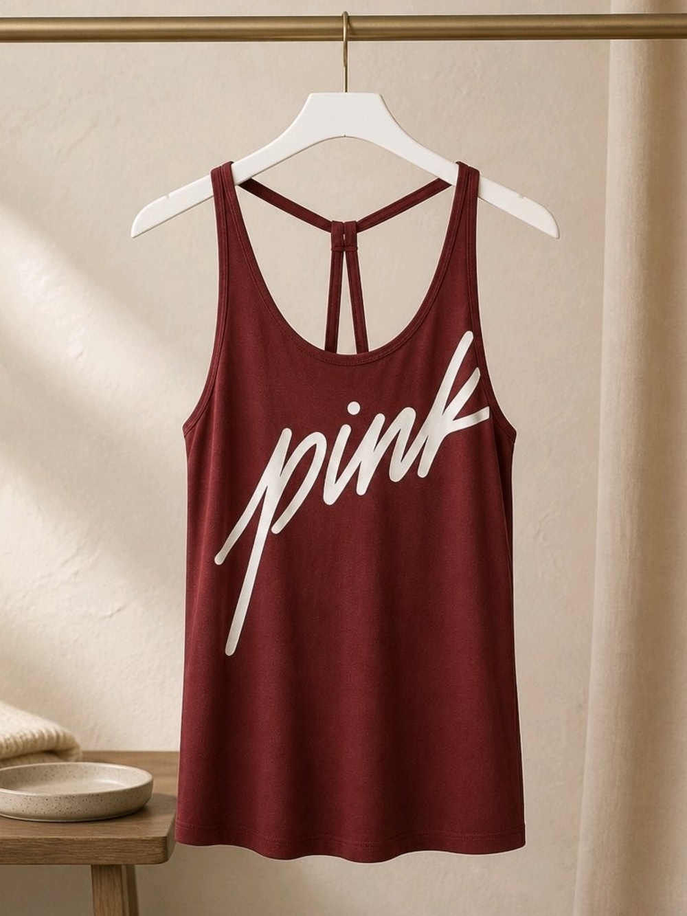 PINK Victoria's Secret Burgundy Tank Top with White Logo